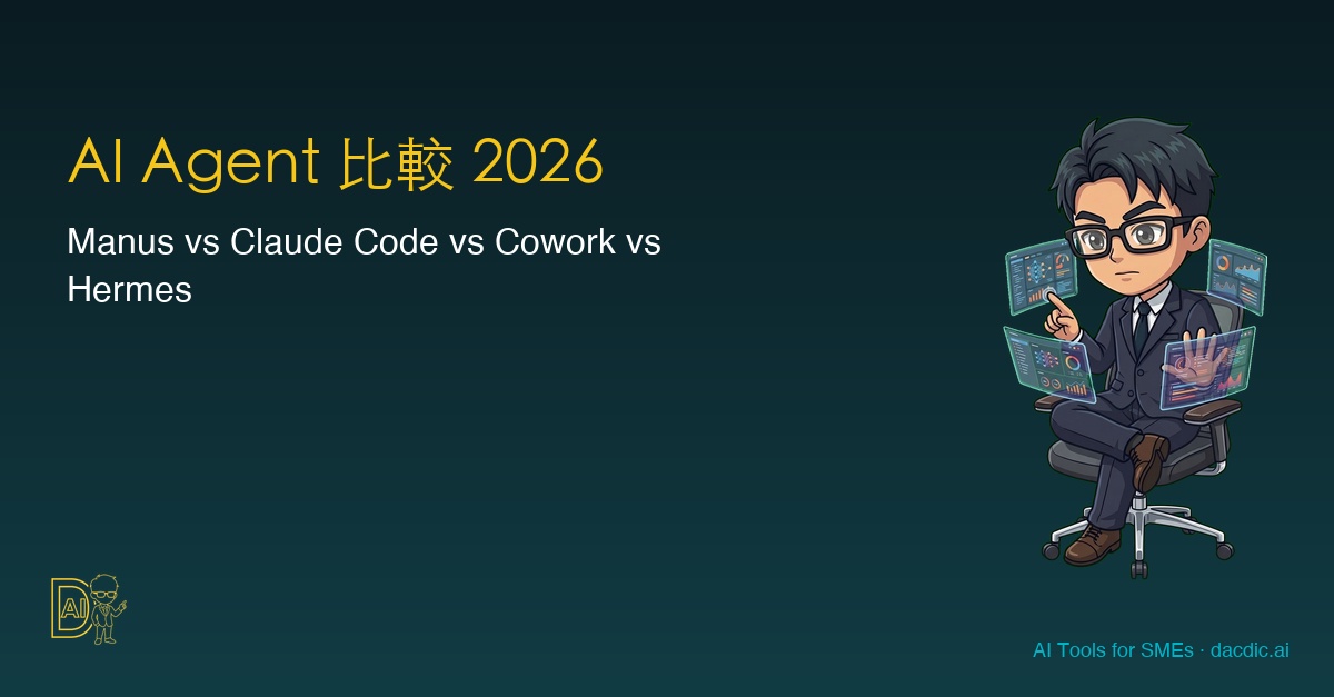 2026 AI Agent 比較：Manus vs Claude Code vs Cowork vs Hermes（實測對比） - Dacdic.ai